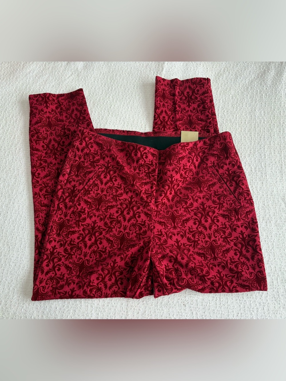 NWT Chicos Women Red velvet pattern Dress Pants